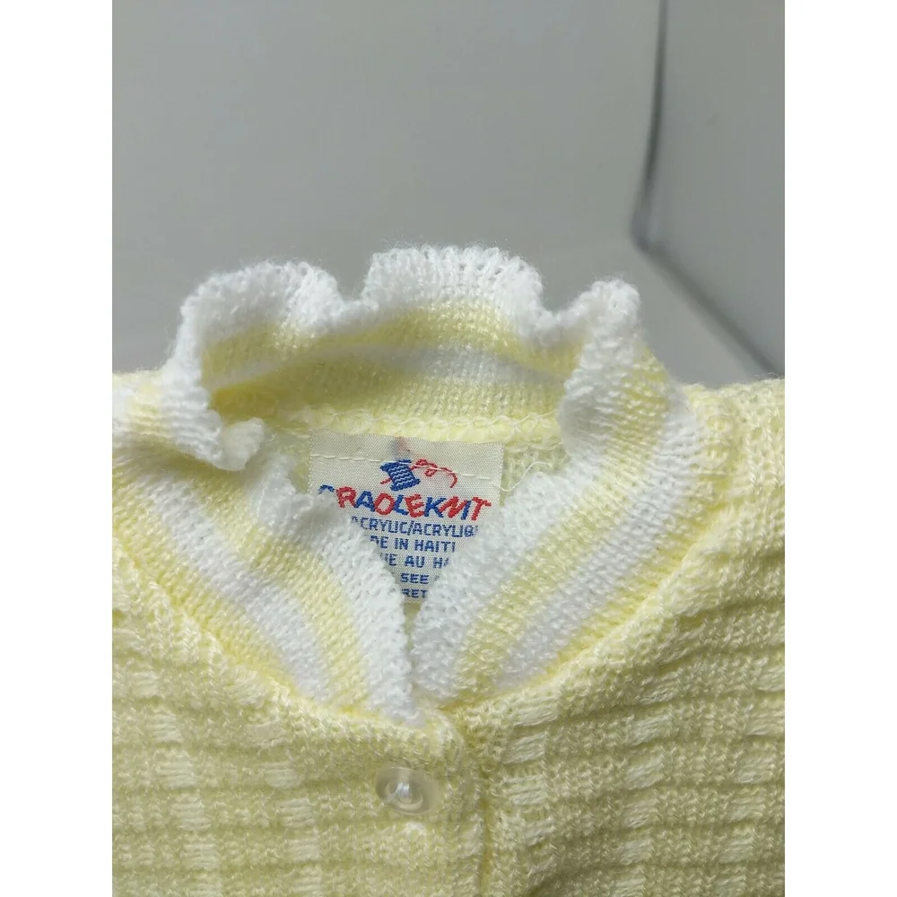 Cradle Knit Infant Baby Sweater Hat Bootie Set‎ Yellow VTG 1970s 70s 80s 1980s